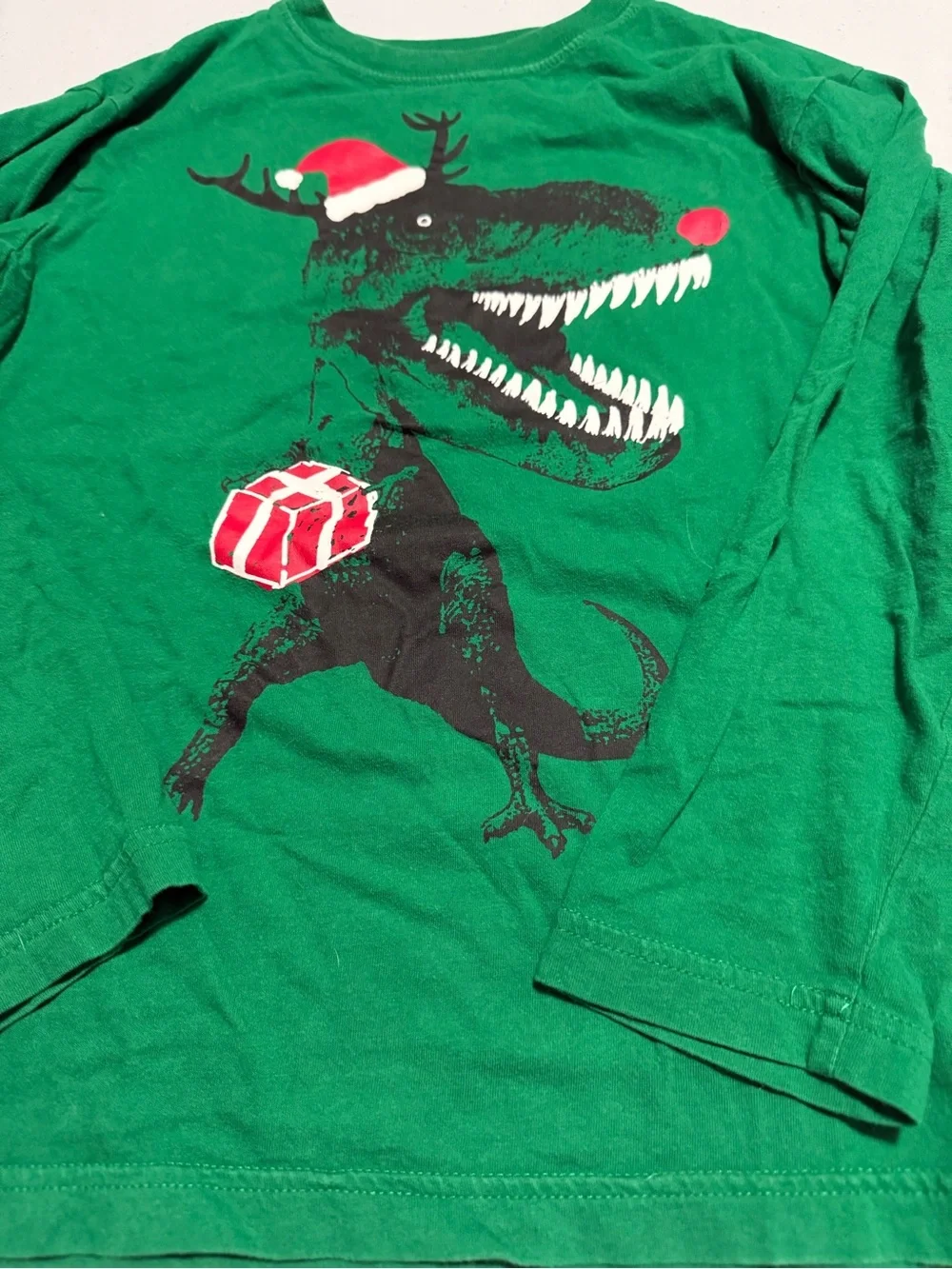 The Children's Place Green Long-Sleeve Dino Holiday Tee